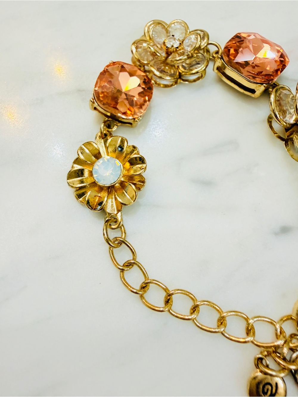 Gold Floral Crystal Bracelet - Peach Accents - Picture 7 of 11
